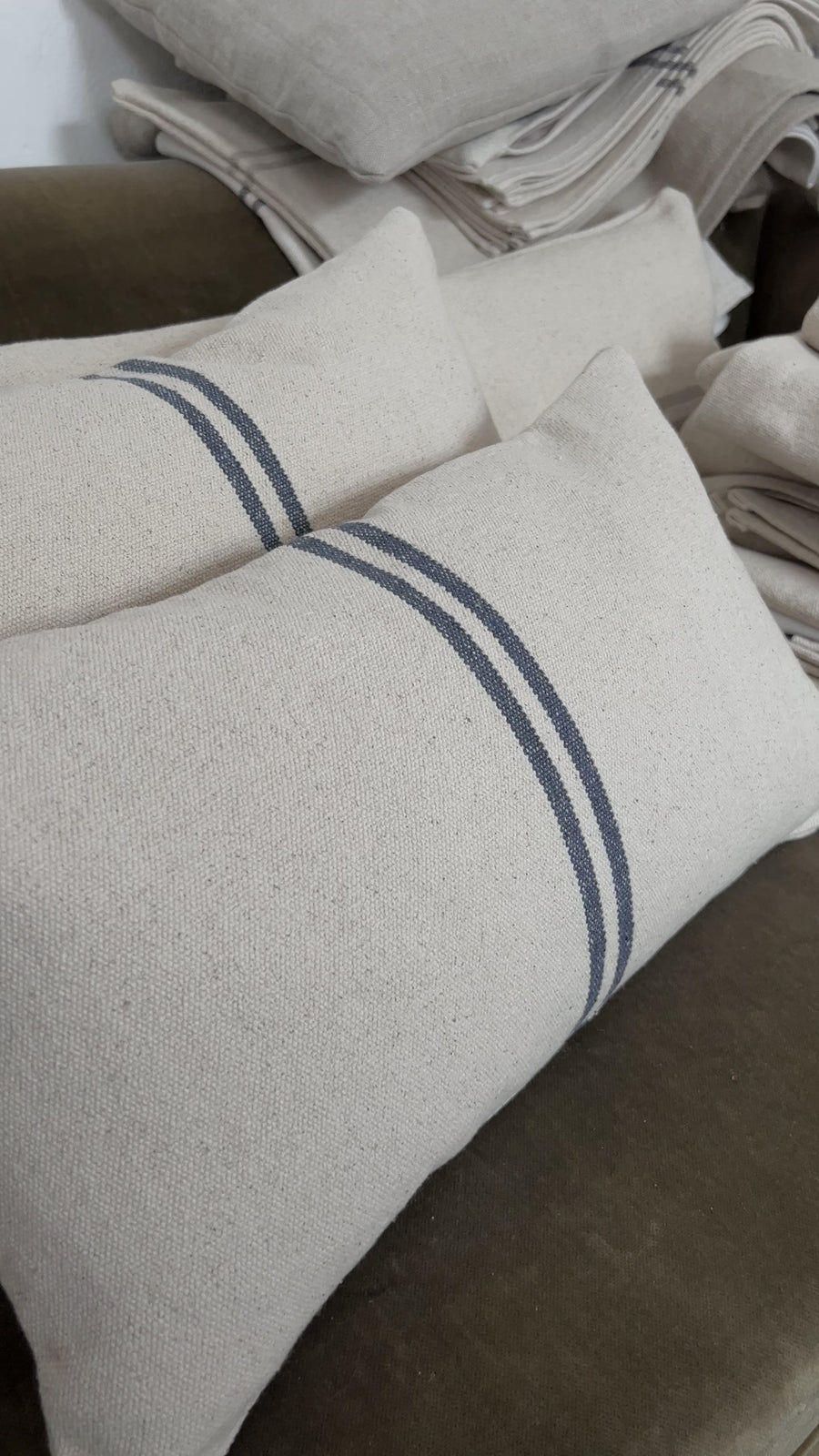Rustic Blue Stripe Grainsack Cushion