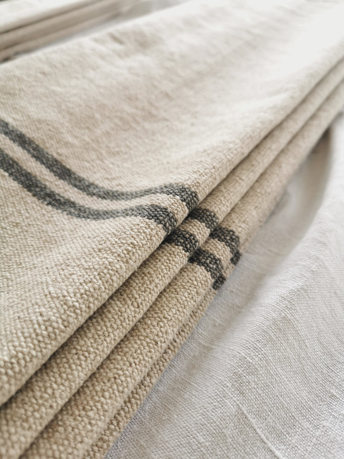 Handmade Rustic Striped Grainsack Roman Blind - Made to Measure
