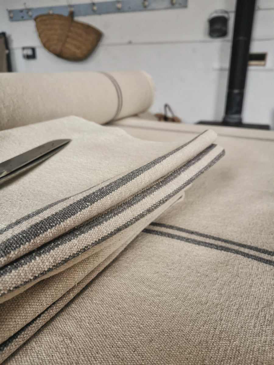 Rustic Grey Stripe Grainsack Fabric Sample