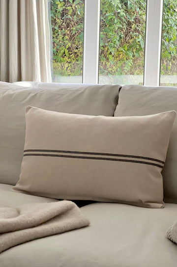 'Recover' Recycled French Stripe Grainsack Oblong Cushion