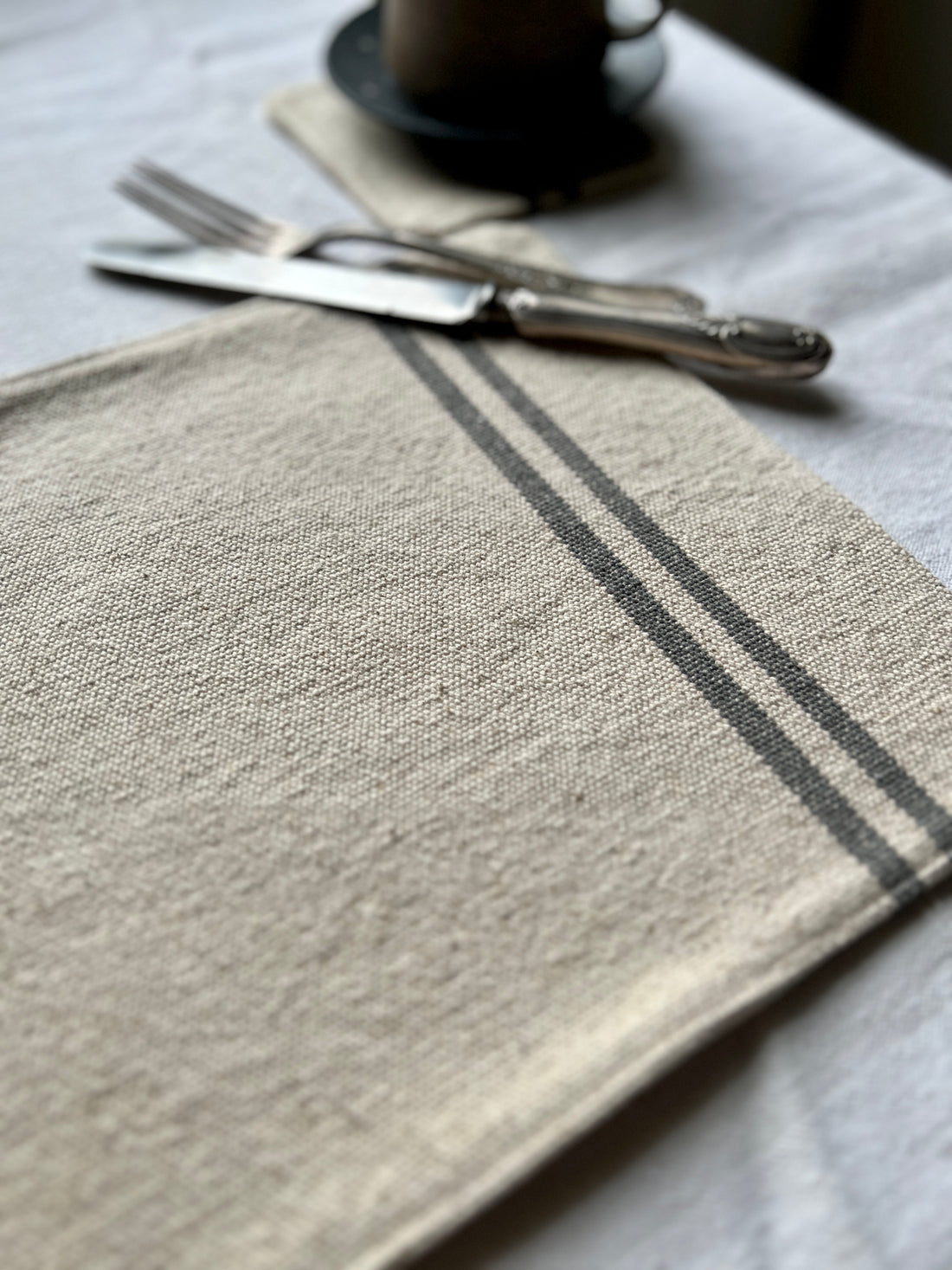 Rustic Grey Stripe Grainsack Placemat set