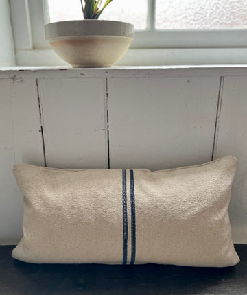 Rustic Blue Stripe Grainsack Oblong Cushion