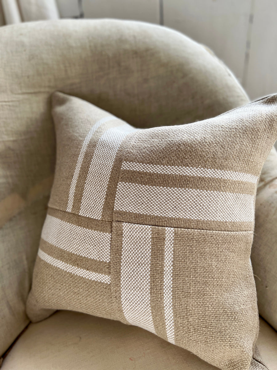Montblanc Rustic White Stripe Linen Patchwork Cushion