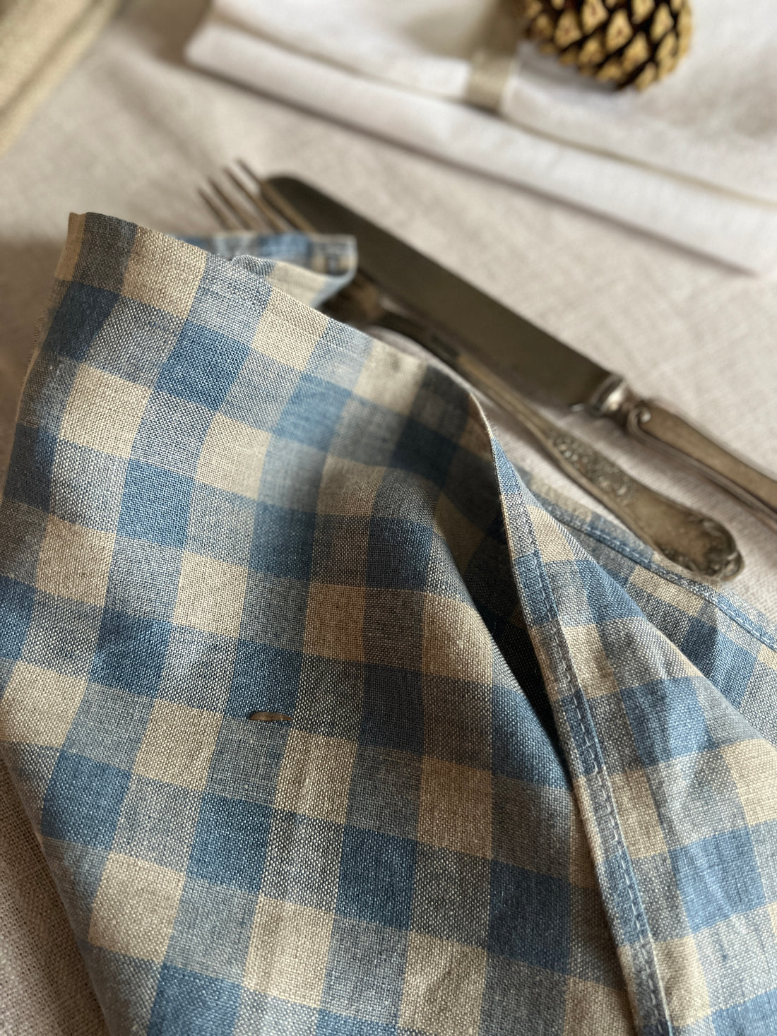 Soft Blue Checked Linen Napkin