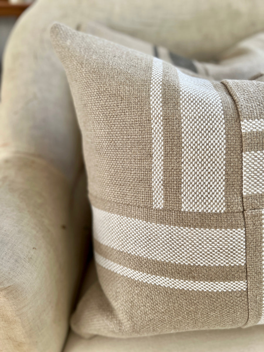 Montblanc Rustic White Stripe Linen Patchwork Cushion