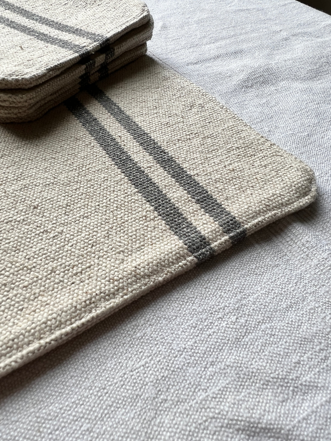 Rustic Grey Stripe Grainsack Placemat set