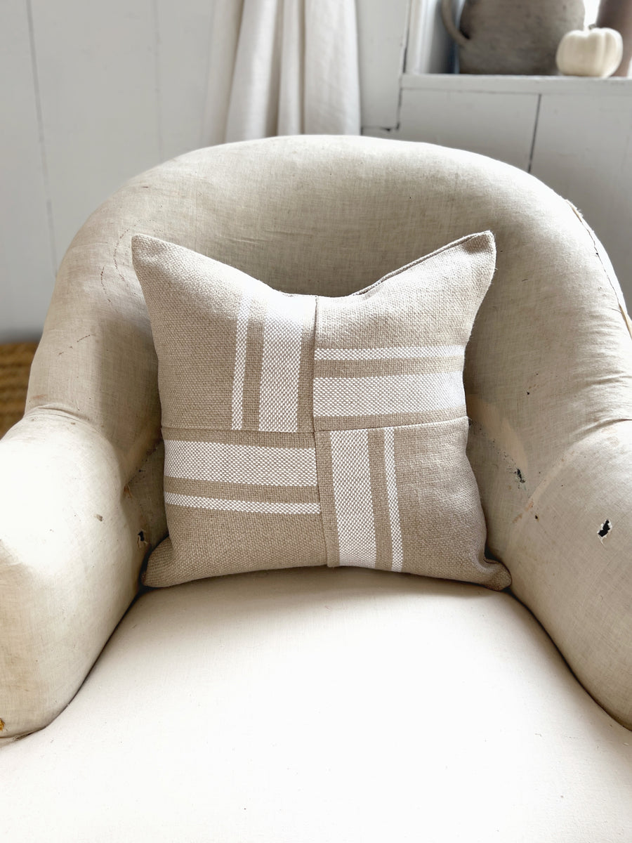 Montblanc Rustic White Stripe Linen Patchwork Cushion