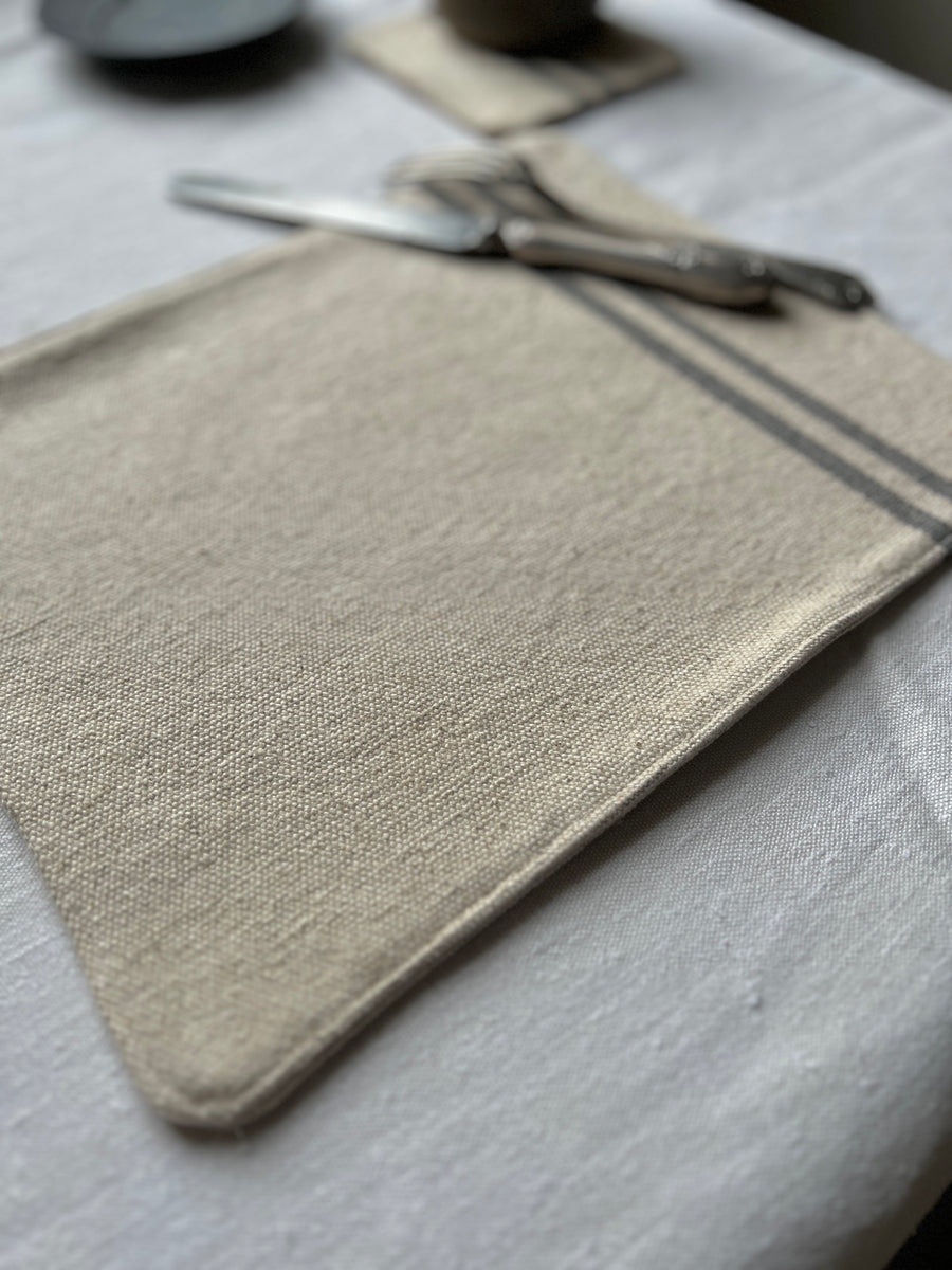 Rustic Grey Stripe Grainsack Placemat set