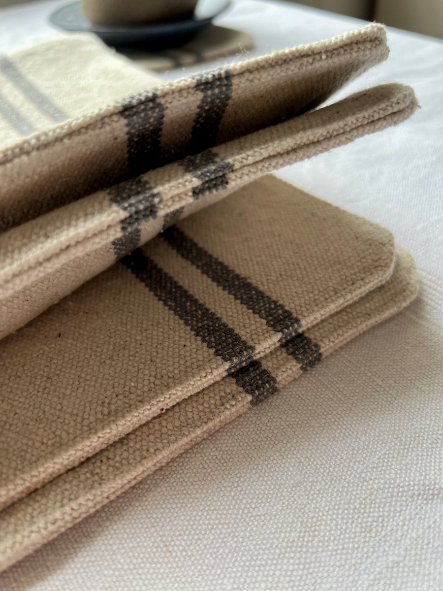 Rustic Grey Stripe Grainsack Placemat set