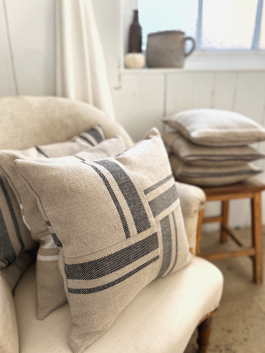 Montblanc Rustic Black Stripe Patchwork Cushion Cover