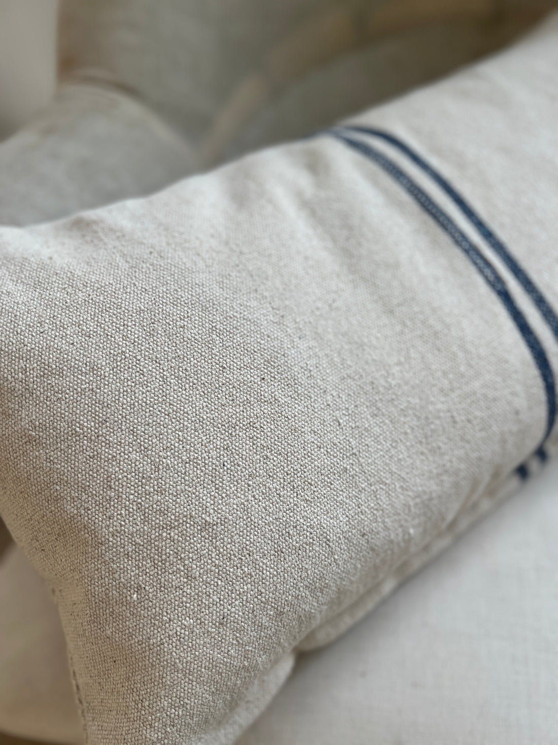 Rustic Blue Stripe Grainsack Oblong Cushion