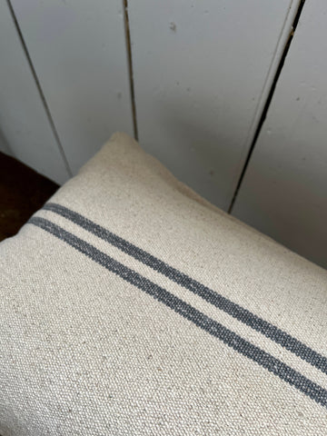 Rustic Grey Stripe Grainsack Oblong Cushion