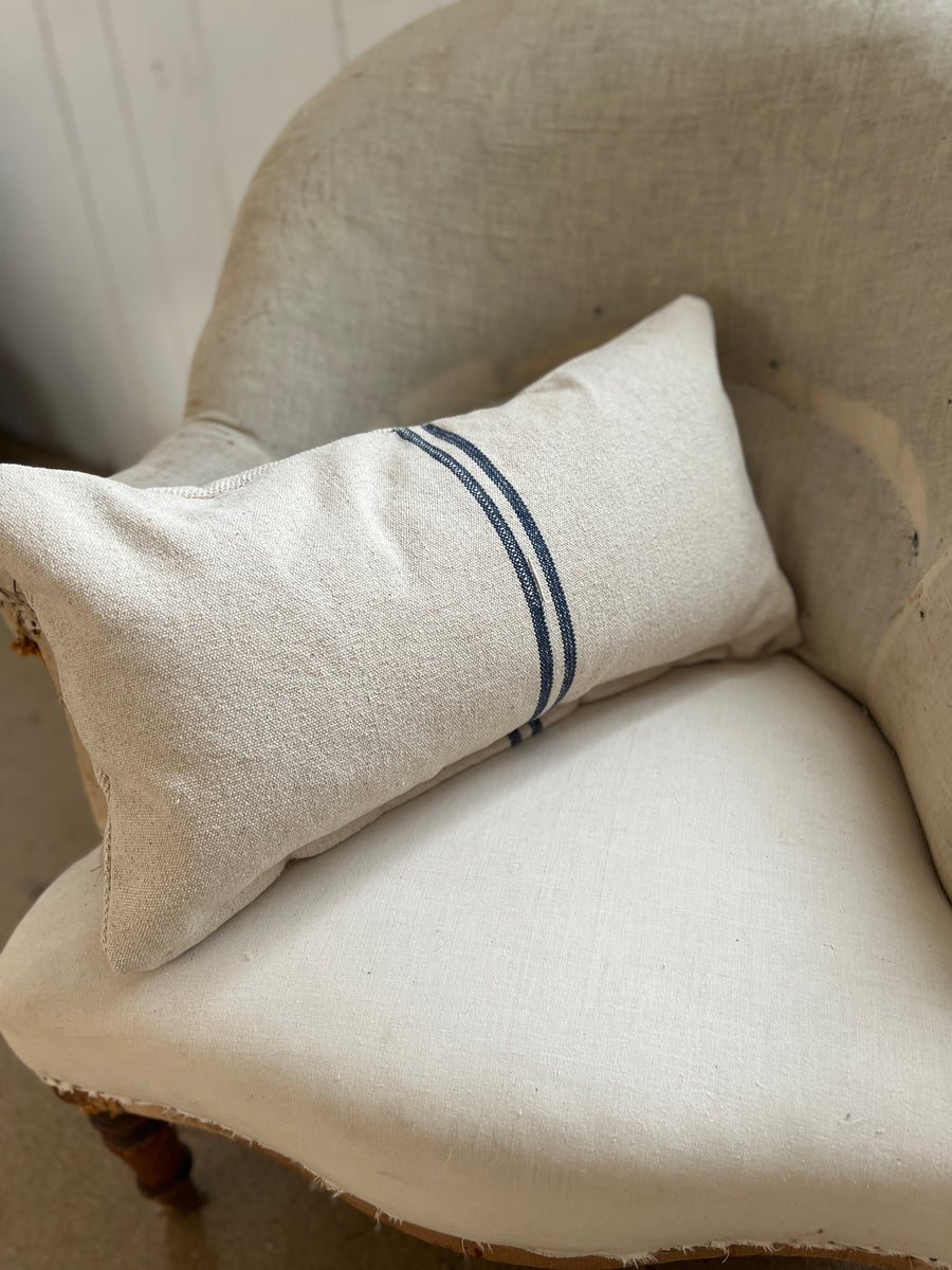 Rustic Blue Stripe Grainsack Oblong Cushion