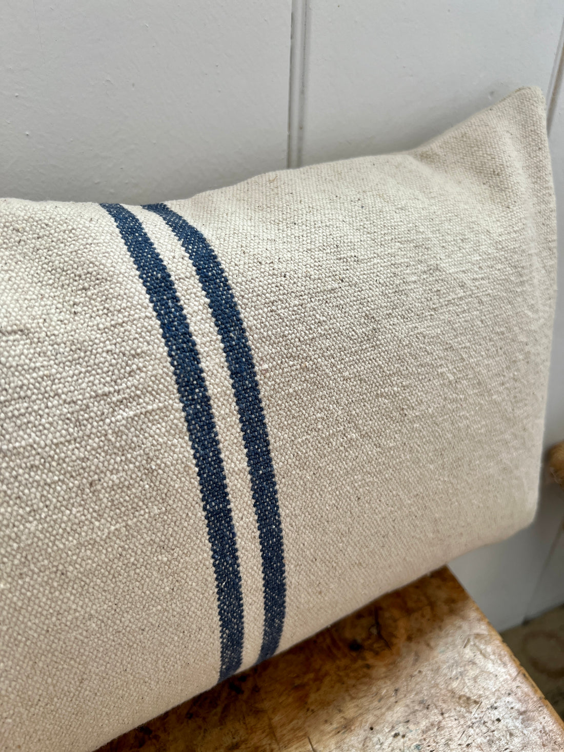 Rustic Blue Stripe Grainsack Cushion