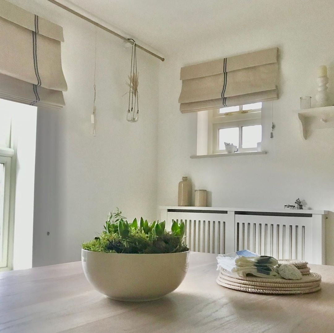 Handmade Rustic Striped Grainsack Roman Blind - Made to Measure