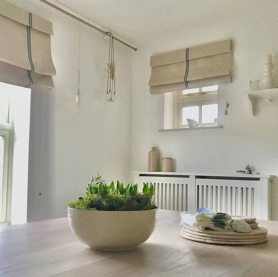 Handmade Rustic Striped Grainsack Roman Blind - Made to Measure