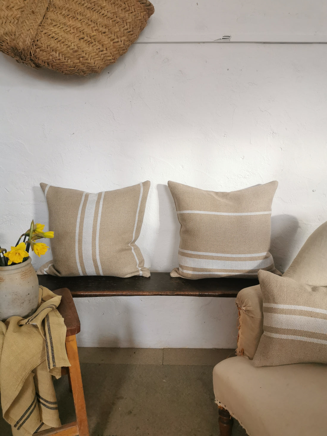 'Montblanc' Rustic White Stripe Linen Cushion